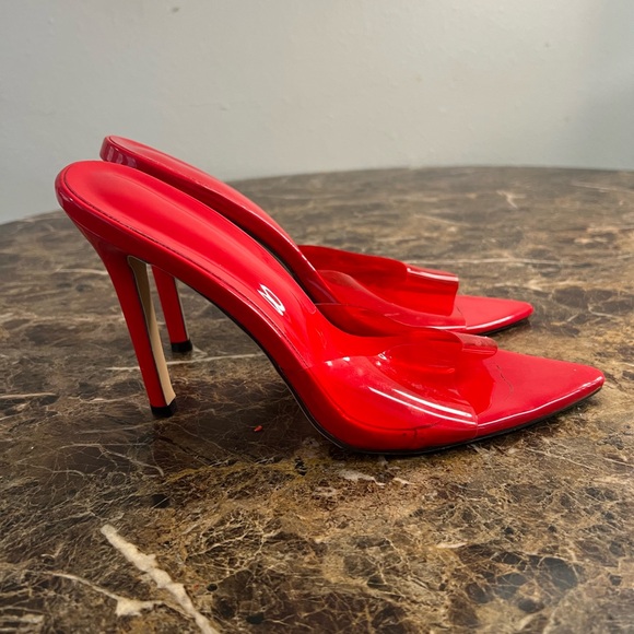Red Patent Stiletto Mule Heels | Pointed Toe | Size 9 | Statement Heels - Picture 2 of 6